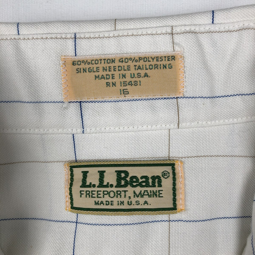 70s~80'S LLBean short sleeve button down check shirt made in USA men's XL size vintage cotton white type Vintage Second Hand