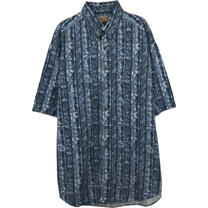 90s-00'S Woolrich all-over print short-sleeved button-down shirt, made in USA, men's size L (approx.) cotton navy blue type Vintage Second Hand