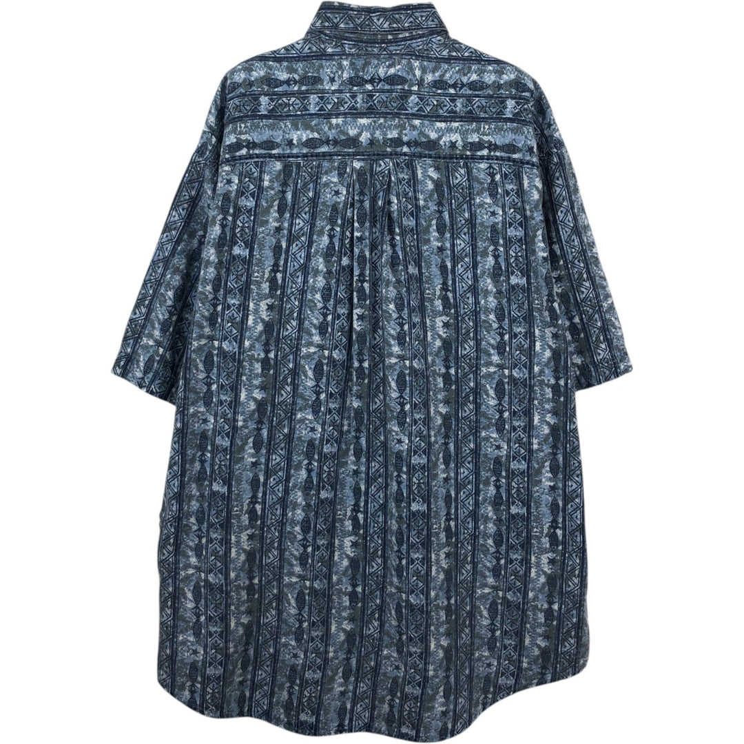 90s-00'S Woolrich all-over print short-sleeved button-down shirt, made in USA, men's size L (approx.) cotton navy blue type Vintage Second Hand