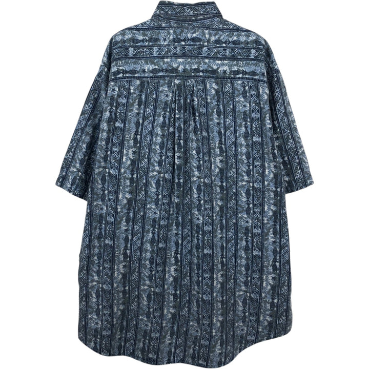 90s-00'S Woolrich all-over print short-sleeved button-down shirt, made in USA, men's size L (approx.) cotton navy blue type Vintage Second Hand