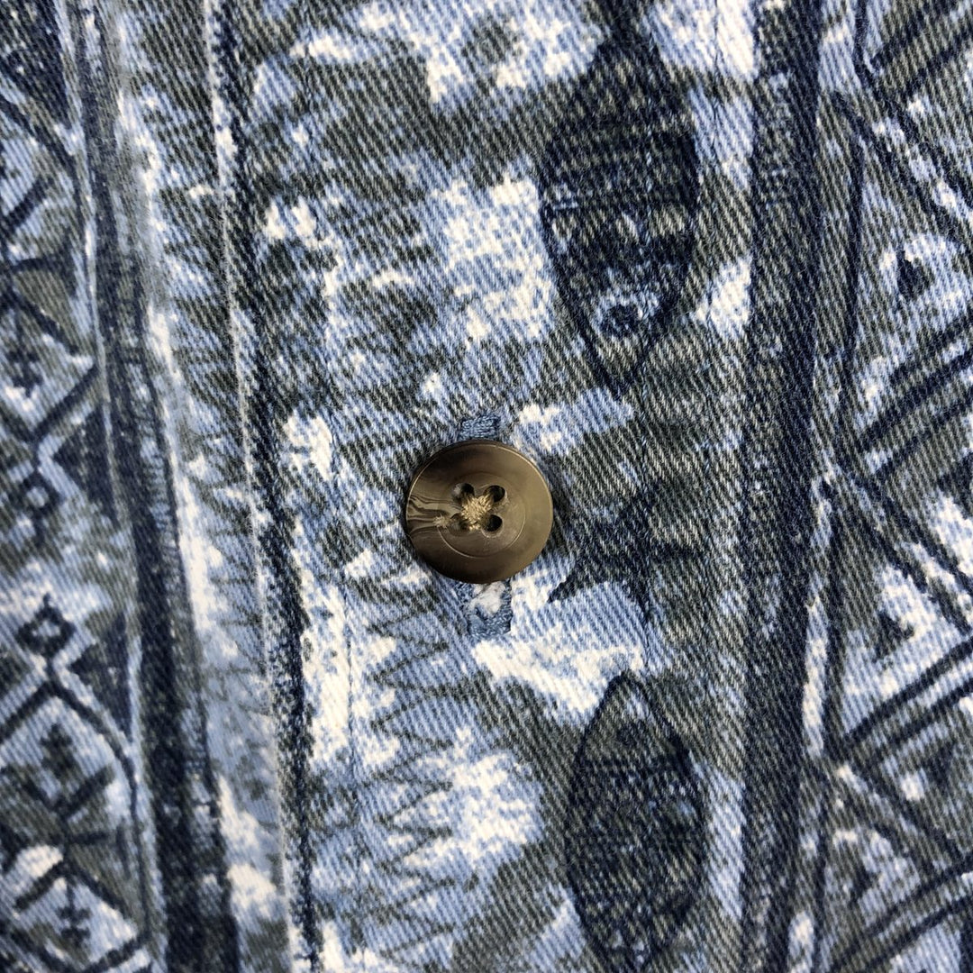 90s-00'S Woolrich all-over print short-sleeved button-down shirt, made in USA, men's size L (approx.) cotton navy blue type Vintage Second Hand