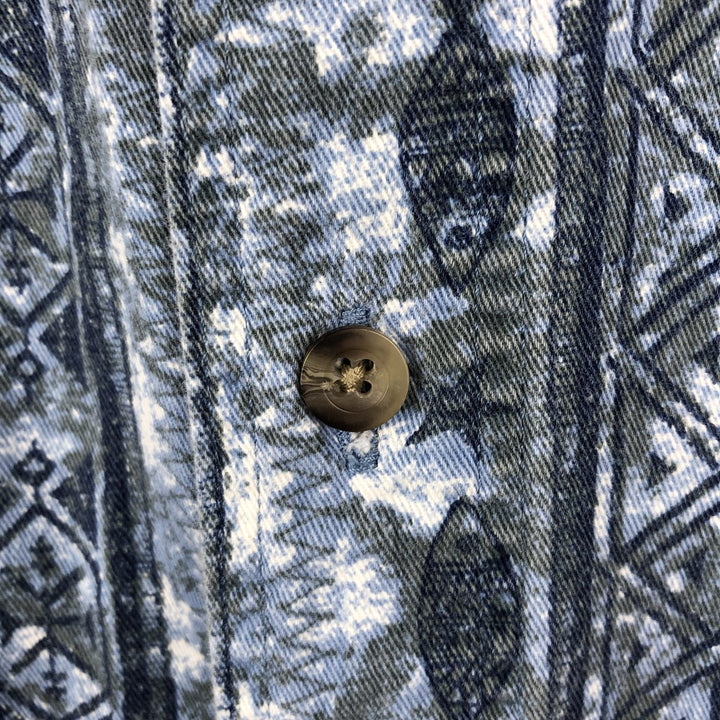 90s-00'S Woolrich all-over print short-sleeved button-down shirt, made in USA, men's size L (approx.) cotton navy blue type Vintage Second Hand