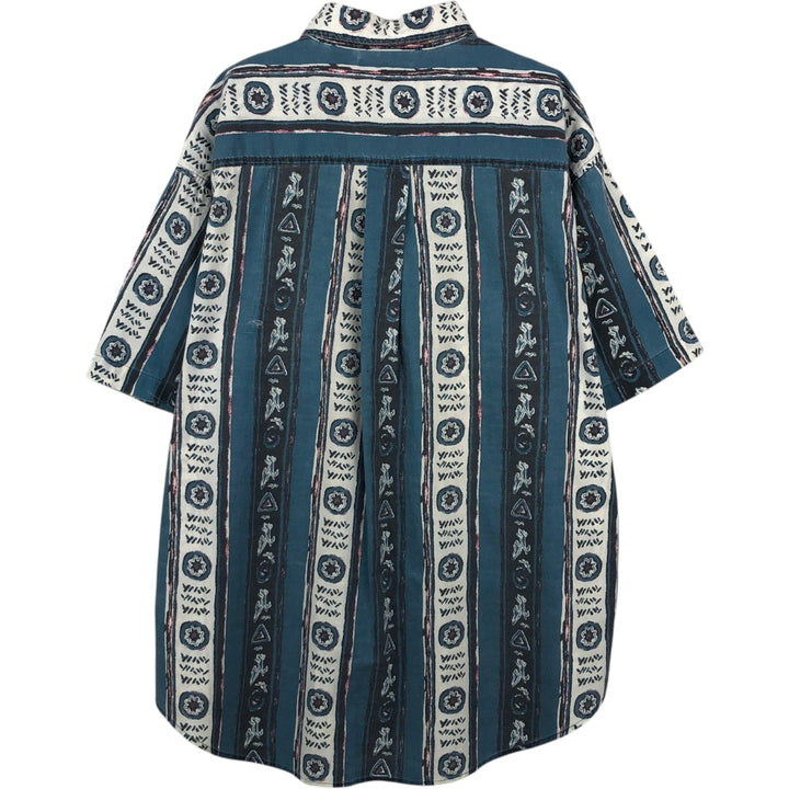 1990'S St. John's Bay all-over print short-sleeved button-down striped shirt, men's size L equivalent, vintage. cotton Navy blue Vintage Second Hand