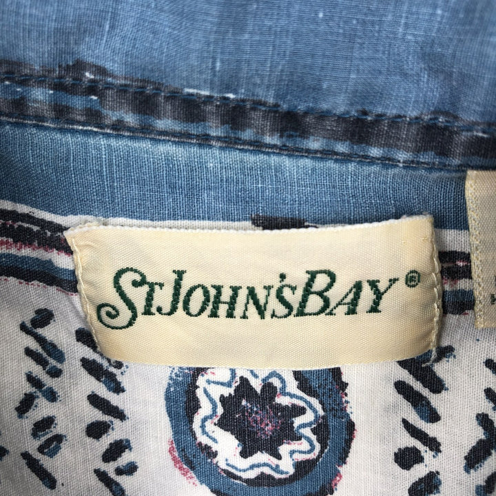 1990'S St. John's Bay all-over print short-sleeved button-down striped shirt, men's size L equivalent, vintage. cotton Navy blue Vintage Second Hand