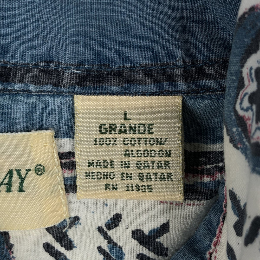 1990'S St. John's Bay all-over print short-sleeved button-down striped shirt, men's size L equivalent, vintage. cotton Navy blue Vintage Second Hand