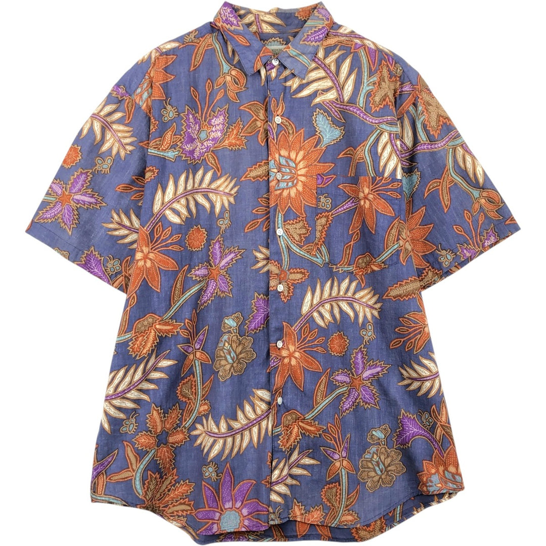 1980'S Banana Republic (BANANA REPUBLIC) all-over floral print short-sleeved cotton check shirt, men's size L equivalent, vintage. cotton blue type Vintage Second Hand