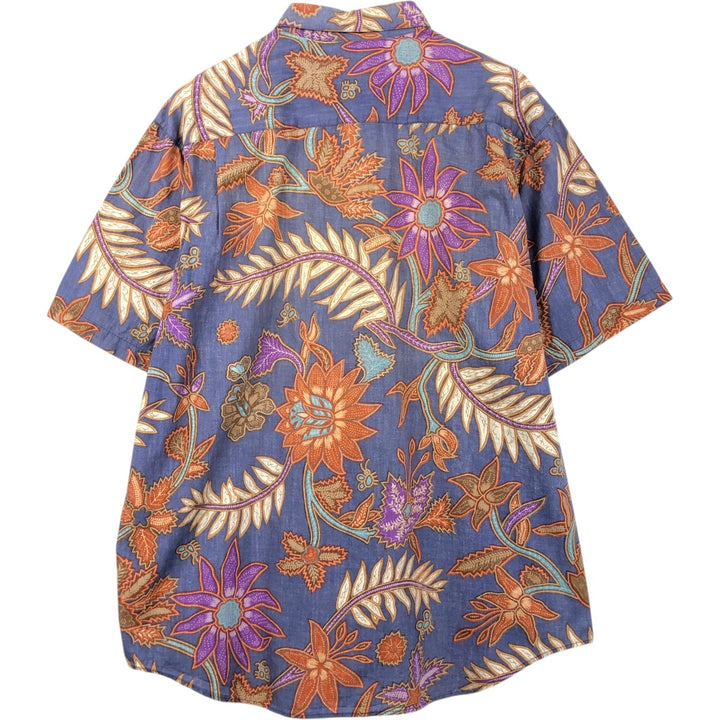 1980'S Banana Republic (BANANA REPUBLIC) all-over floral print short-sleeved cotton check shirt, men's size L equivalent, vintage. cotton blue type Vintage Second Hand