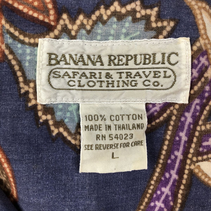 1980'S Banana Republic (BANANA REPUBLIC) all-over floral print short-sleeved cotton check shirt, men's size L equivalent, vintage. cotton blue type Vintage Second Hand