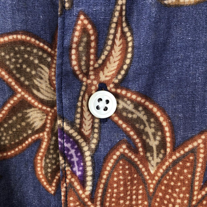 1980'S Banana Republic (BANANA REPUBLIC) all-over floral print short-sleeved cotton check shirt, men's size L equivalent, vintage. cotton blue type Vintage Second Hand