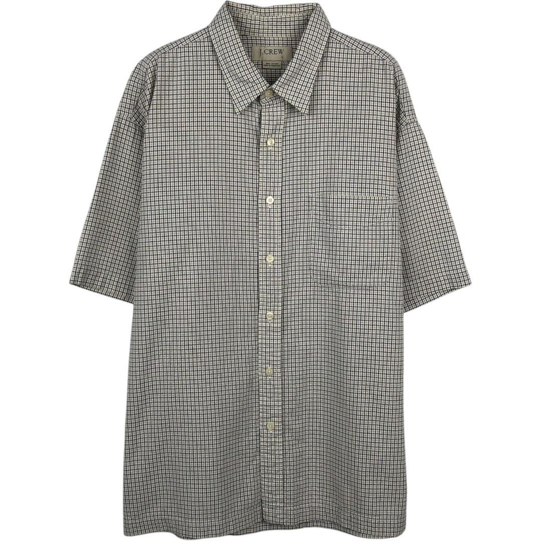 90'S J.Crew Seersucker Short-Sleeve Cotton Check Shirt, Men's Size L (Equivalent), Vintage cotton white type Vintage Second Hand
