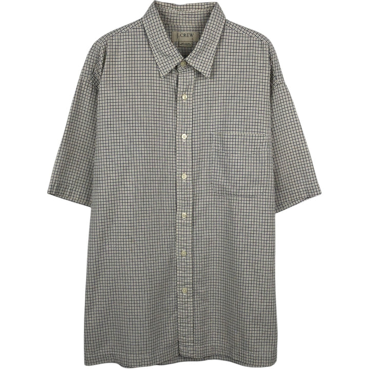 90'S J.Crew Seersucker Short-Sleeve Cotton Check Shirt, Men's Size L (Equivalent), Vintage cotton white type Vintage Second Hand