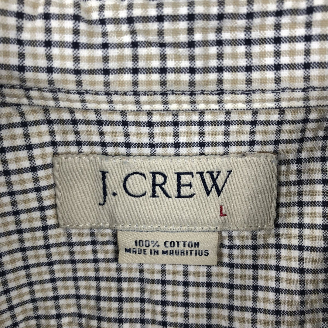 90'S J.Crew Seersucker Short-Sleeve Cotton Check Shirt, Men's Size L (Equivalent), Vintage cotton white type Vintage Second Hand