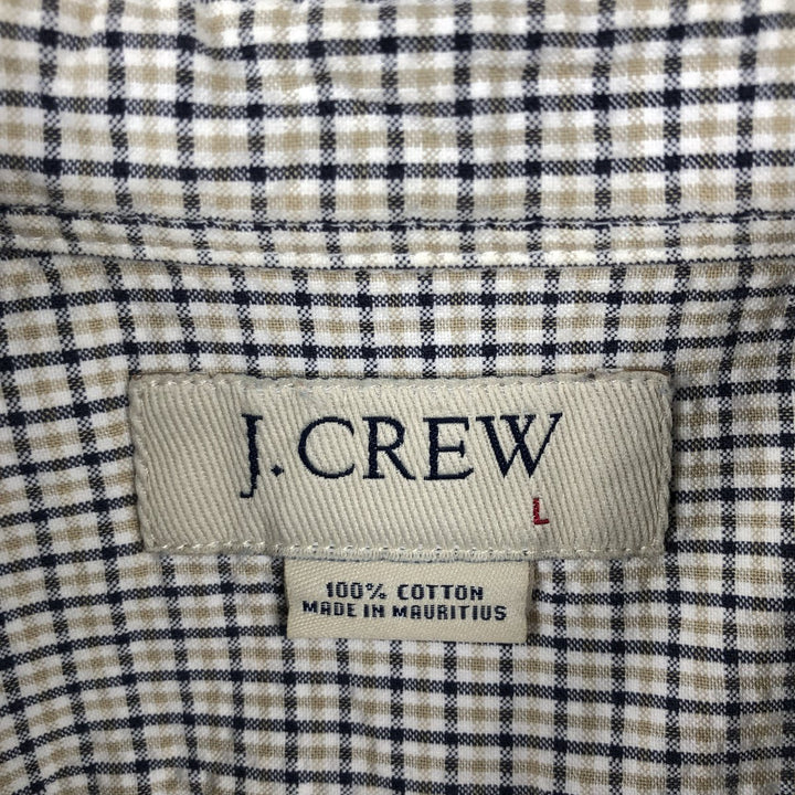 90'S J.Crew Seersucker Short-Sleeve Cotton Check Shirt, Men's Size L (Equivalent), Vintage cotton white type Vintage Second Hand