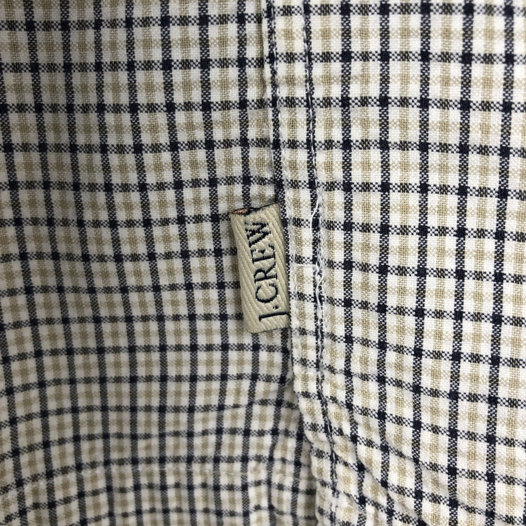 90'S J.Crew Seersucker Short-Sleeve Cotton Check Shirt, Men's Size L (Equivalent), Vintage cotton white type Vintage Second Hand