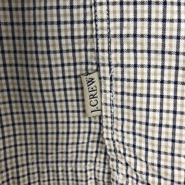90'S J.Crew Seersucker Short-Sleeve Cotton Check Shirt, Men's Size L (Equivalent), Vintage cotton white type Vintage Second Hand