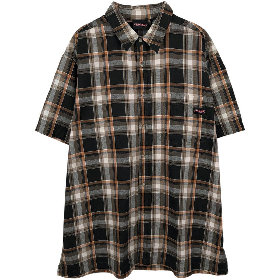 Dickies Short-Sleeve Cotton Check Shirt, Boxy Fit, Men's Size XL (approx.) cotton black type Vintage Second Hand