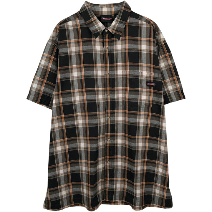 Dickies Short-Sleeve Cotton Check Shirt, Boxy Fit, Men's Size XL (approx.) cotton black type Vintage Second Hand