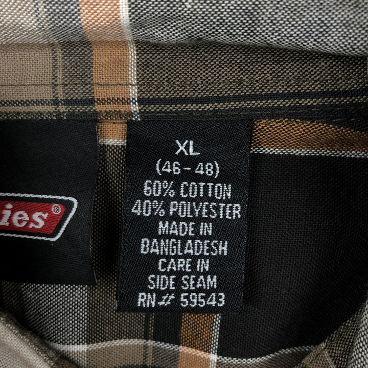 Dickies Short-Sleeve Cotton Check Shirt, Boxy Fit, Men's Size XL (approx.) cotton black type Vintage Second Hand