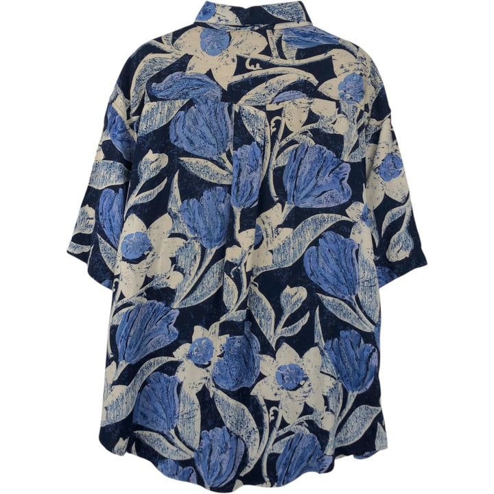 GOOUCH all-over floral print short-sleeved rayon shirt, men's size M equivalent, vintage. Rayon blue type Vintage Second Hand
