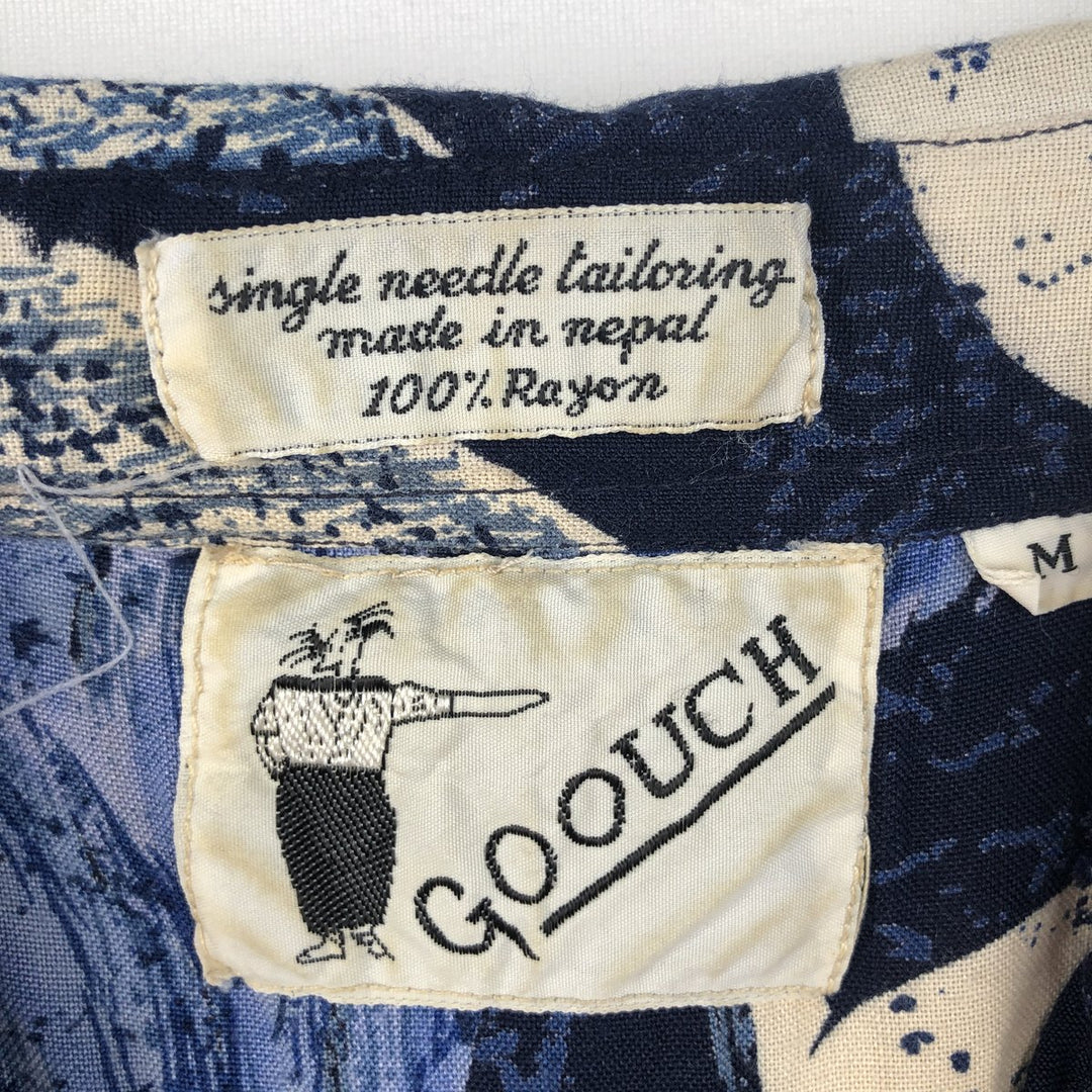 GOOUCH all-over floral print short-sleeved rayon shirt, men's size M equivalent, vintage. Rayon blue type Vintage Second Hand