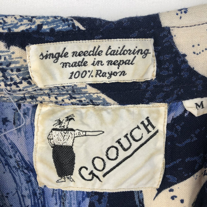 GOOUCH all-over floral print short-sleeved rayon shirt, men's size M equivalent, vintage. Rayon blue type Vintage Second Hand