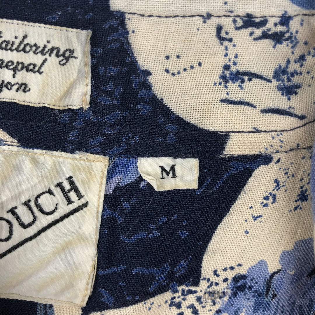 GOOUCH all-over floral print short-sleeved rayon shirt, men's size M equivalent, vintage. Rayon blue type Vintage Second Hand