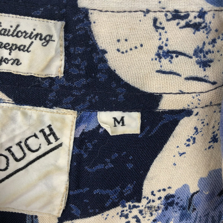 GOOUCH all-over floral print short-sleeved rayon shirt, men's size M equivalent, vintage. Rayon blue type Vintage Second Hand