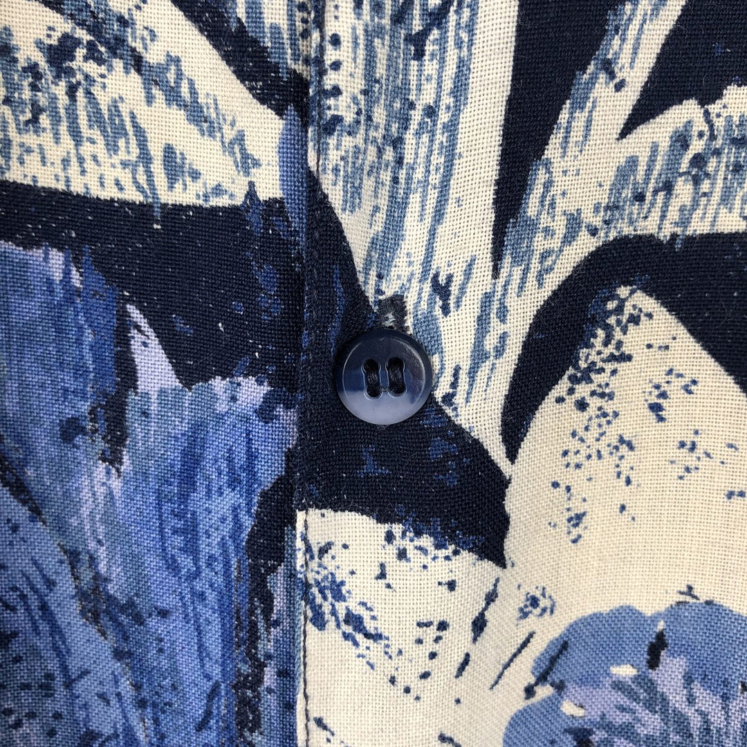 GOOUCH all-over floral print short-sleeved rayon shirt, men's size M equivalent, vintage. Rayon blue type Vintage Second Hand