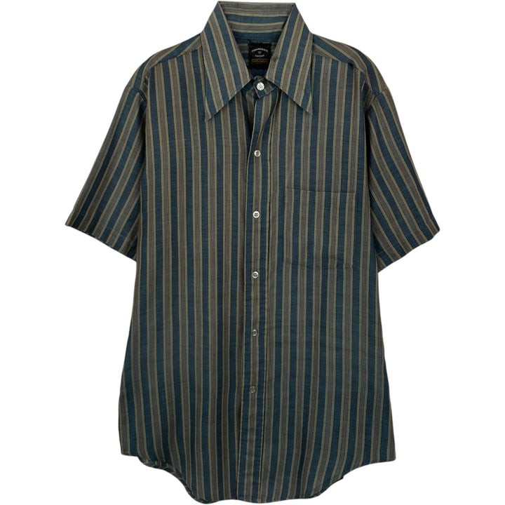 ~1970'S Town Craft Short-Sleeve Striped Shirt, Men's Size M (Equivalent), Vintage unclear beige type brown Vintage Second Hand