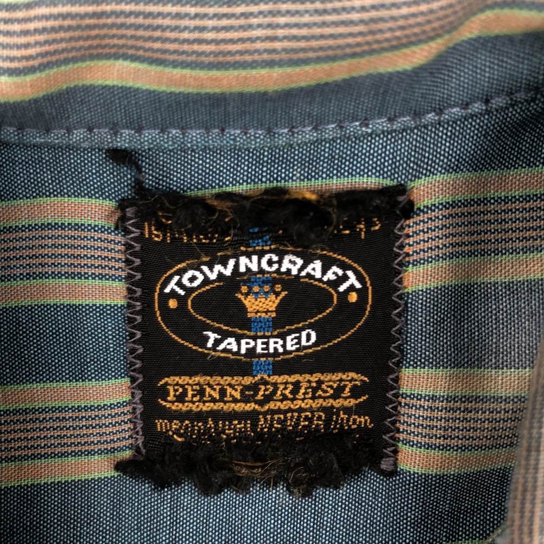 ~1970'S Town Craft Short-Sleeve Striped Shirt, Men's Size M (Equivalent), Vintage unclear beige type brown Vintage Second Hand