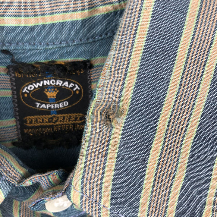 ~1970'S Town Craft Short-Sleeve Striped Shirt, Men's Size M (Equivalent), Vintage unclear beige type brown Vintage Second Hand