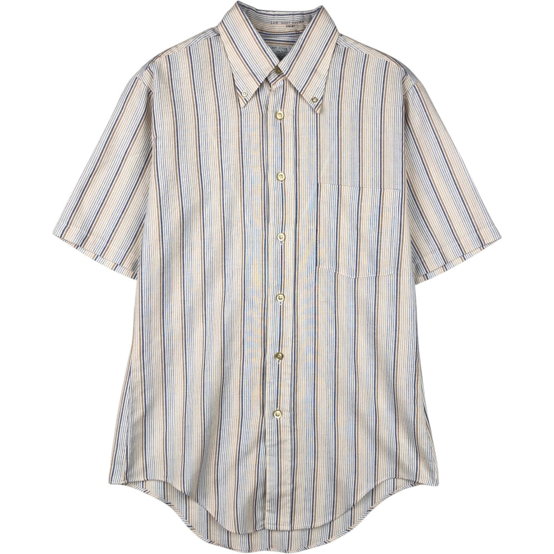 1970'S Kmart Stripe Pattern Short-Sleeve Button-Down Stripe Shirt, Made in USA, Men's Size S (Equivalent), Vintage polyester white type Vintage Second Hand