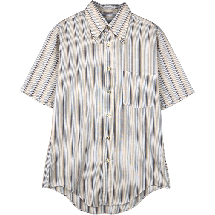 1970'S Kmart Stripe Pattern Short-Sleeve Button-Down Stripe Shirt, Made in USA, Men's Size S (Equivalent), Vintage polyester white type Vintage Second Hand