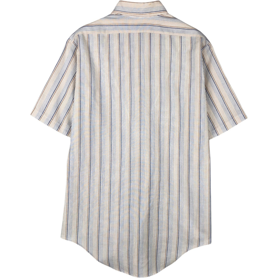 1970'S Kmart Stripe Pattern Short-Sleeve Button-Down Stripe Shirt, Made in USA, Men's Size S (Equivalent), Vintage polyester white type Vintage Second Hand