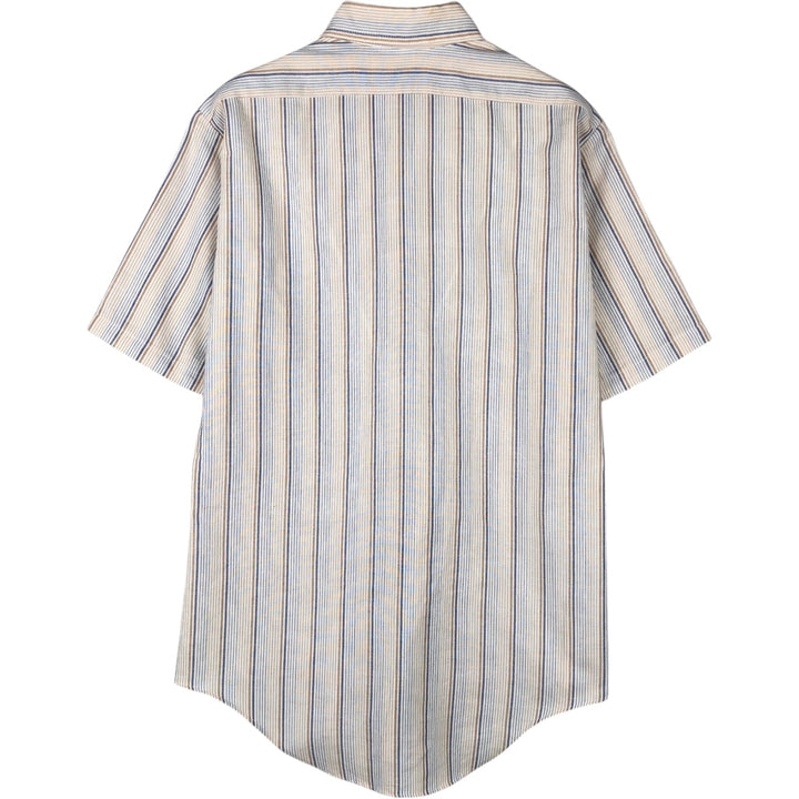 1970'S Kmart Stripe Pattern Short-Sleeve Button-Down Stripe Shirt, Made in USA, Men's Size S (Equivalent), Vintage polyester white type Vintage Second Hand