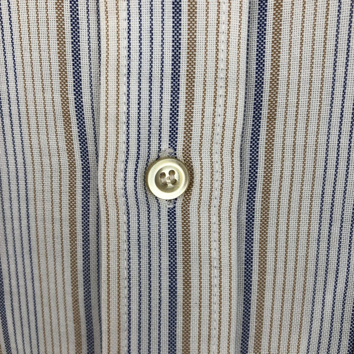 1970'S Kmart Stripe Pattern Short-Sleeve Button-Down Stripe Shirt, Made in USA, Men's Size S (Equivalent), Vintage polyester white type Vintage Second Hand