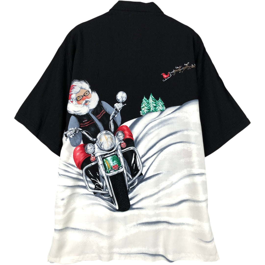 Harley-Davidson Christmas Pattern Short-Sleeve Viscose Box Shirt, Made in Hawaii, Men's Size M (approx.) Viscose black type Vintage Second Hand