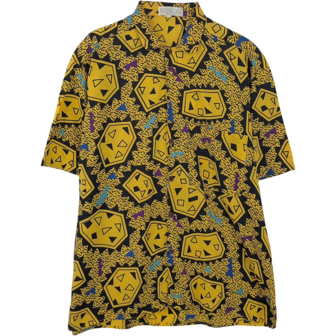 RICK PALLACK all-over print short-sleeved boxy shirt, made in Italy, men's size S. unclear yellow type Vintage Second Hand