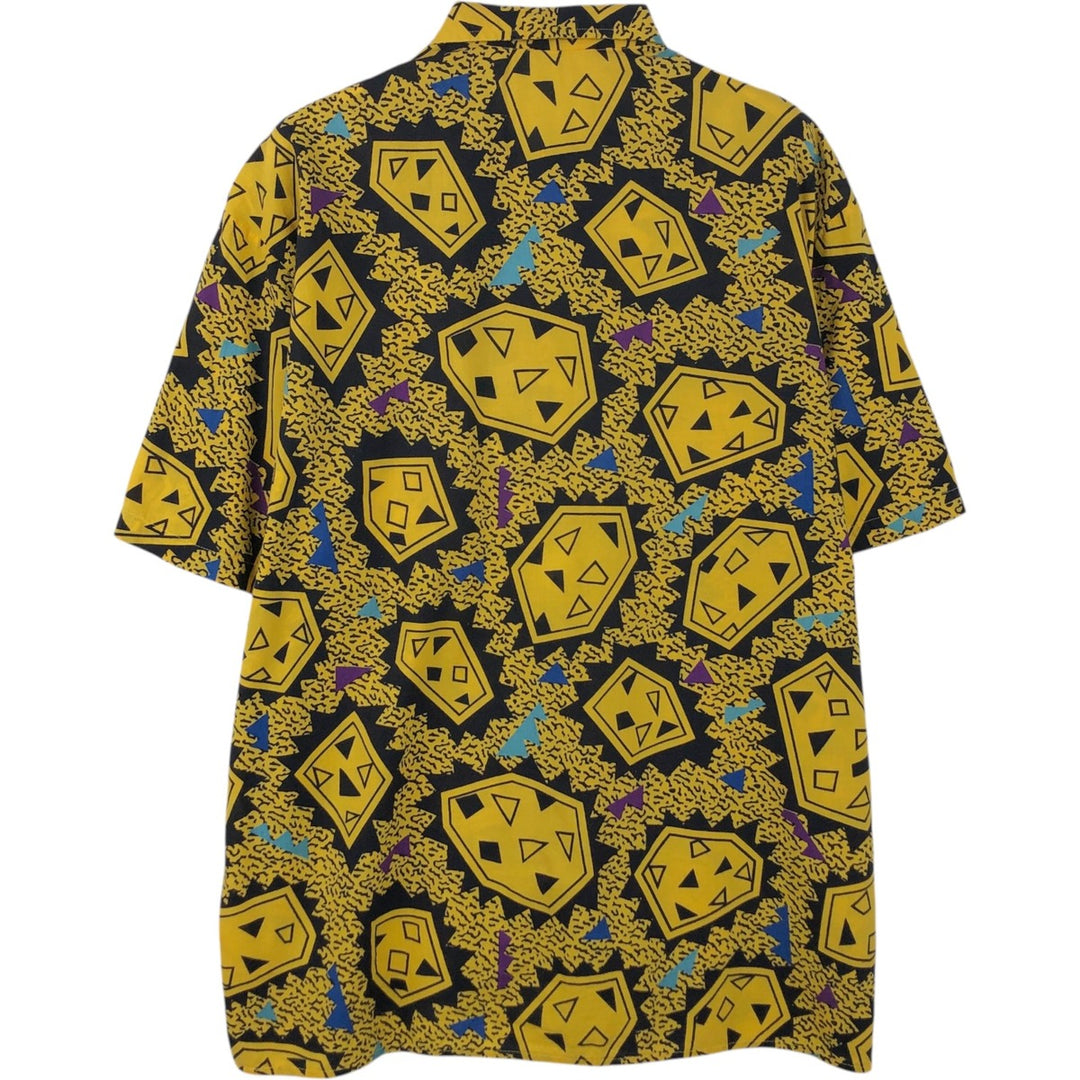 RICK PALLACK all-over print short-sleeved boxy shirt, made in Italy, men's size S. unclear yellow type Vintage Second Hand