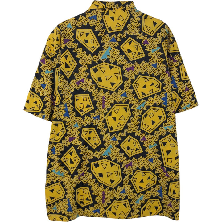 RICK PALLACK all-over print short-sleeved boxy shirt, made in Italy, men's size S. unclear yellow type Vintage Second Hand