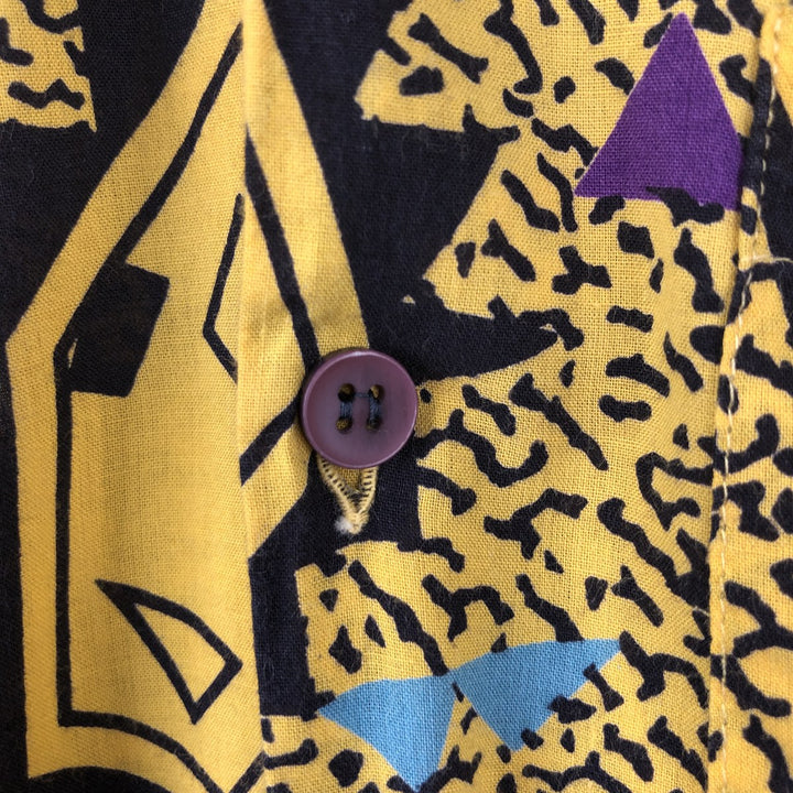 RICK PALLACK all-over print short-sleeved boxy shirt, made in Italy, men's size S. unclear yellow type Vintage Second Hand