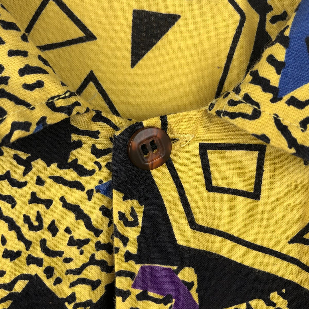 RICK PALLACK all-over print short-sleeved boxy shirt, made in Italy, men's size S. unclear yellow type Vintage Second Hand