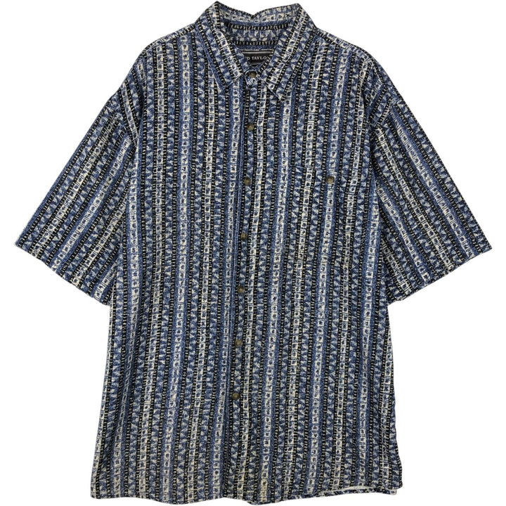 1990s-era David Taylor all-over print short-sleeved silk shirt, men's size L equivalent, vintage. silk blue type Vintage Second Hand