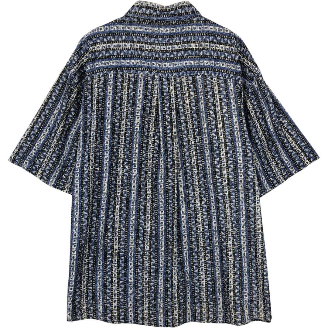 1990s-era David Taylor all-over print short-sleeved silk shirt, men's size L equivalent, vintage. silk blue type Vintage Second Hand