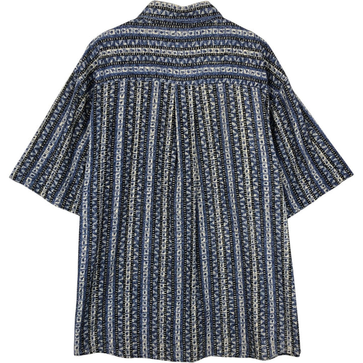 1990s-era David Taylor all-over print short-sleeved silk shirt, men's size L equivalent, vintage. silk blue type Vintage Second Hand