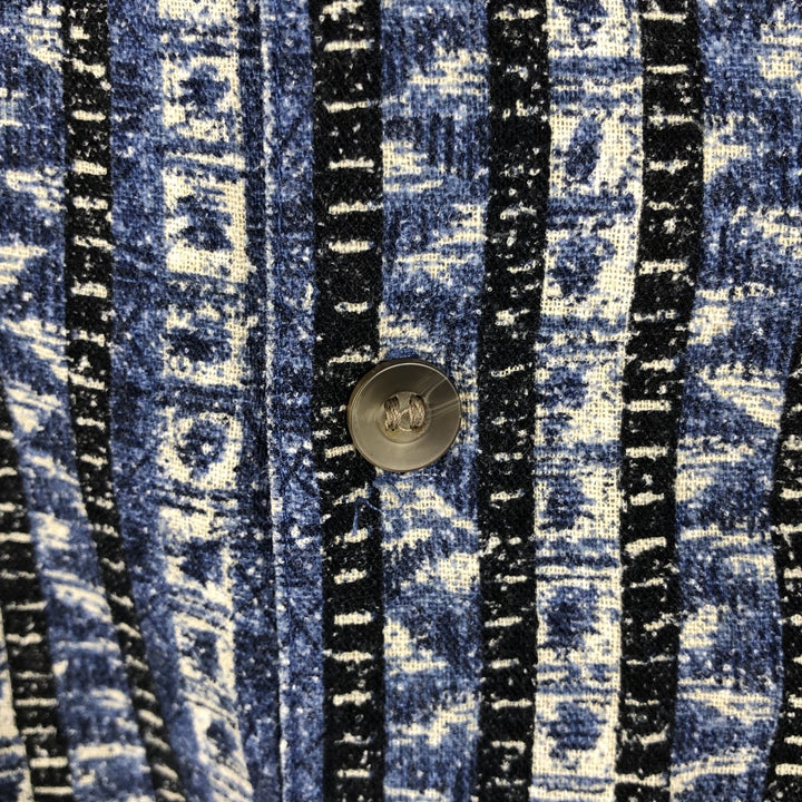 1990s-era David Taylor all-over print short-sleeved silk shirt, men's size L equivalent, vintage. silk blue type Vintage Second Hand