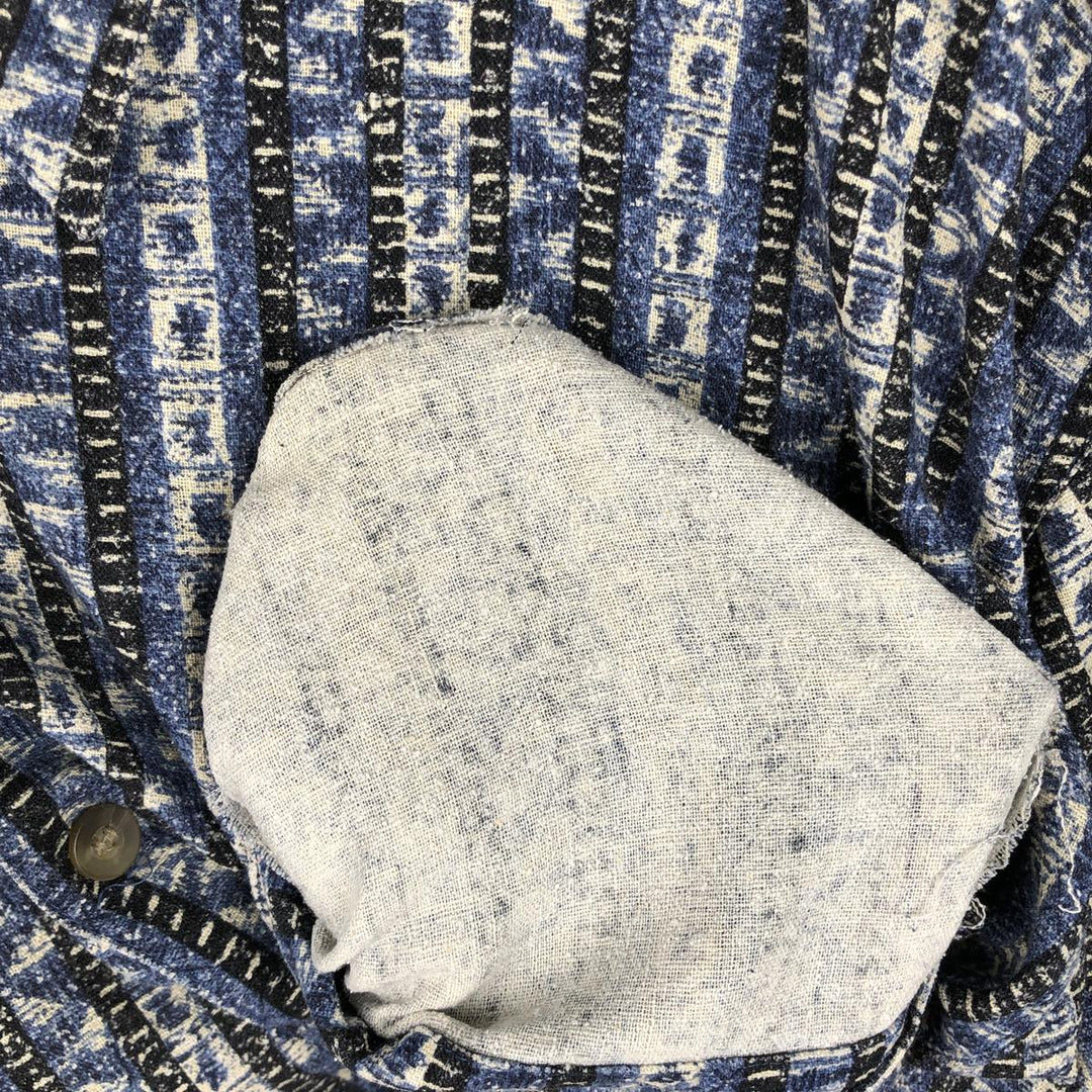1990s-era David Taylor all-over print short-sleeved silk shirt, men's size L equivalent, vintage. silk blue type Vintage Second Hand