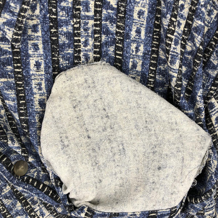 1990s-era David Taylor all-over print short-sleeved silk shirt, men's size L equivalent, vintage. silk blue type Vintage Second Hand
