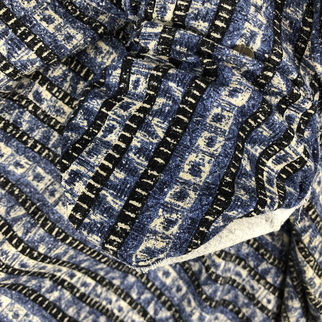 1990s-era David Taylor all-over print short-sleeved silk shirt, men's size L equivalent, vintage. silk blue type Vintage Second Hand