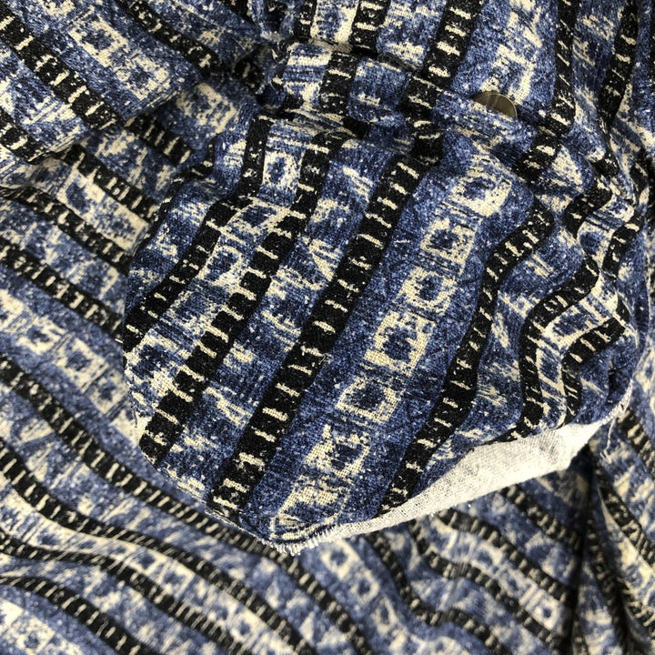 1990s-era David Taylor all-over print short-sleeved silk shirt, men's size L equivalent, vintage. silk blue type Vintage Second Hand